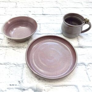 Handmade purple pottery frog accent dish set
